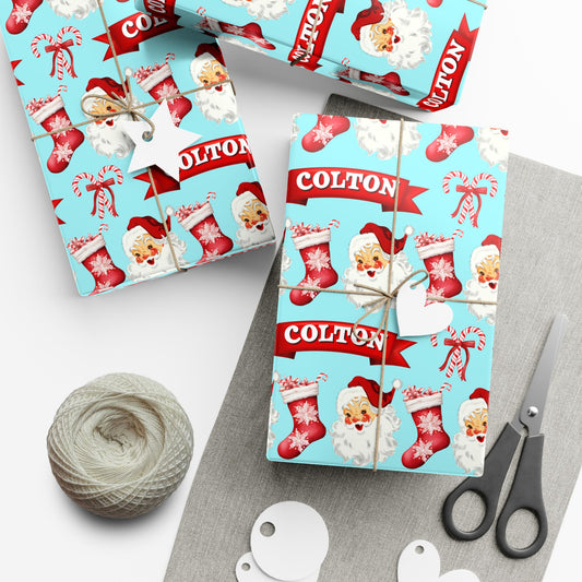 Kids Personalized Christmas Gift Wrapping - Childs Vintage Christmas -Boy Custom Gift Wrapping-Kids Name Gift Wrap -Childrens Gift Idea