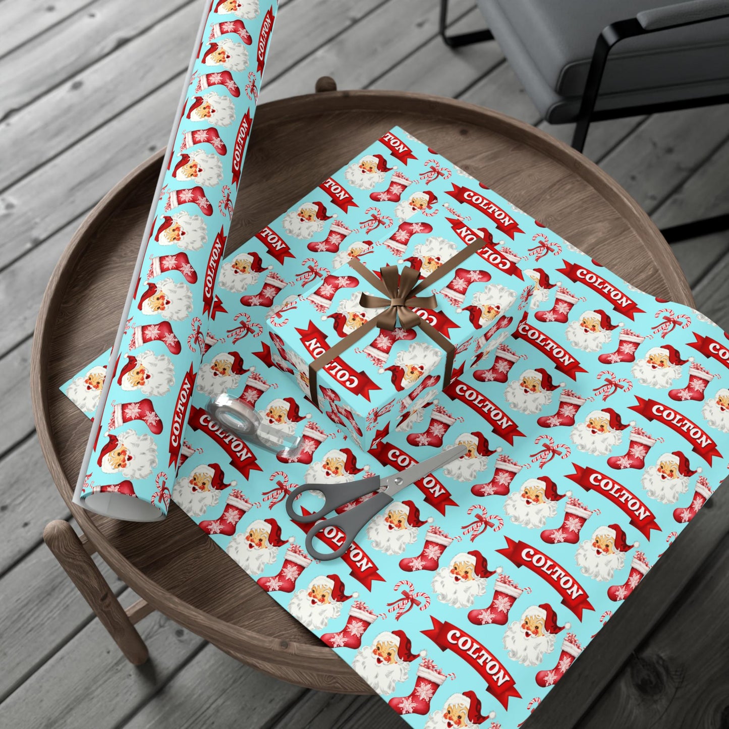 Kids Personalized Christmas Gift Wrapping - Childs Vintage Christmas -Boy Custom Gift Wrapping-Kids Name Gift Wrap -Childrens Gift Idea
