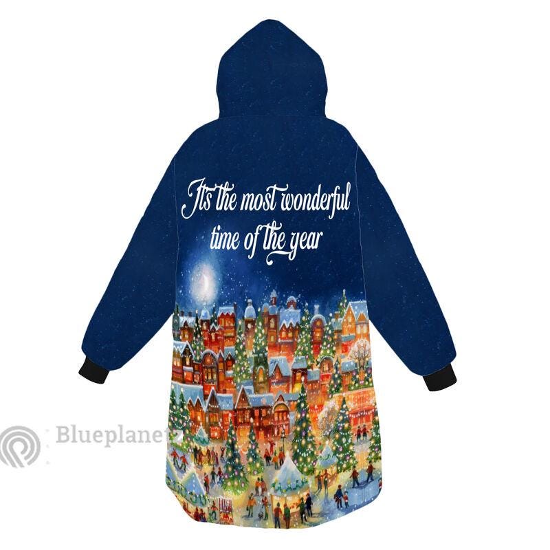 Custom Name Christmas Hoodies Blanket, Personalized The Most Wonderful of The Time Wearable Hoodie Blanket, Christmas Oversized Blanket