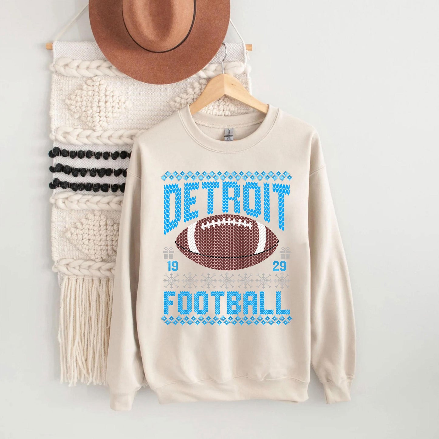 Detroit Ugly Christmas Sweatshirt, Football Shirt, Christmas Gift Tee, Festive Football Crewneck, Holiday Winter, Detroit Football Fan