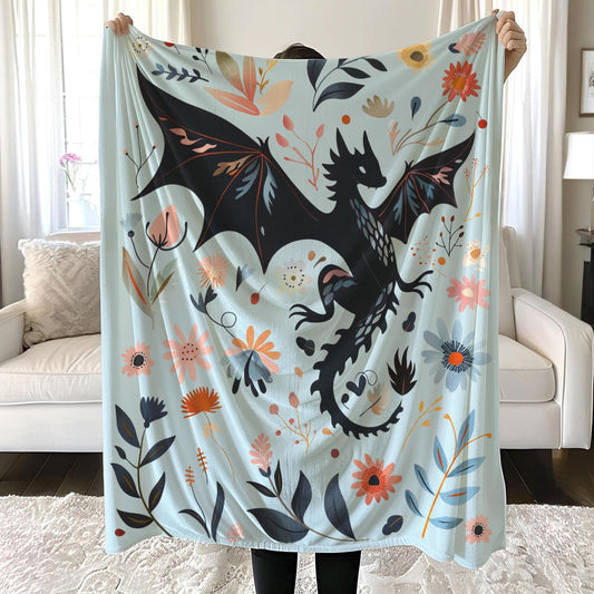 Abraxos Flower Blanket, Fantasy Dragon Bookish Blanket, Boho Wildflowers Cottagecore Blanket, Fantasy Book Lover Blanket, Book Gifts