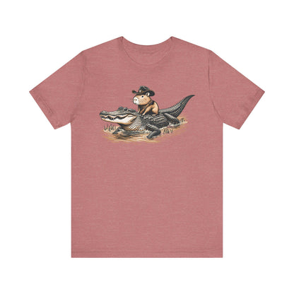 Funny Capybara Riding Alligator Shirt | Funny Animal T-shirt | Cute Reptile Tee | Humor Meme Shirts | Silly Gift Idea | Weird Hunting Tshirt
