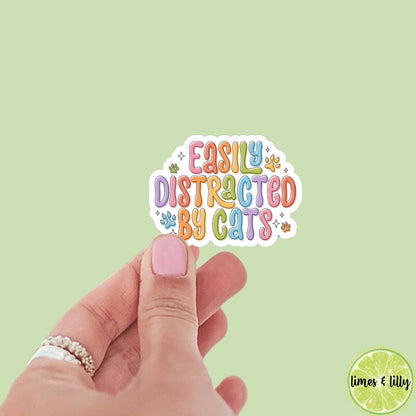 Easily Distracted By Cats Quote Sticker | Bookish Stickers | Kindle Stickers | Sticker Quote | Cat Lover | Book Lover