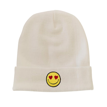 Heart Eyes Smiley Face Embroidered Beanie Smile Beanie Winter Beanie