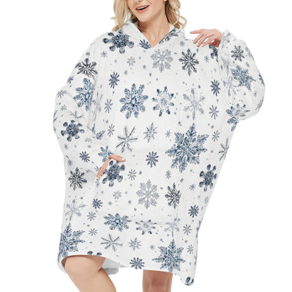 Snowflake Flannel Sleeper Blanket Hoodie - Soft, Warm & Cozy