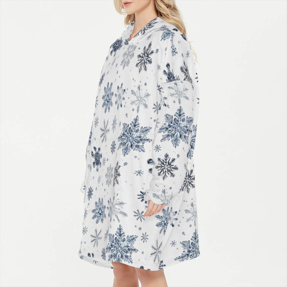 Snowflake Flannel Sleeper Blanket Hoodie - Soft, Warm & Cozy