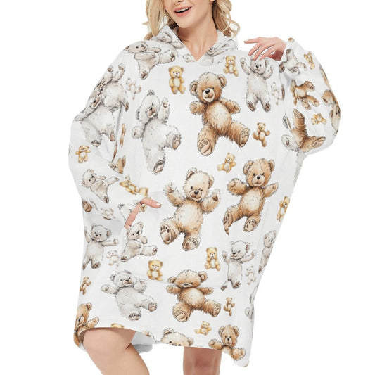 Teddy Bear Flannel Sleeper Blanket Hoodie - Soft, Warm & Cozy Throw for Snuggling