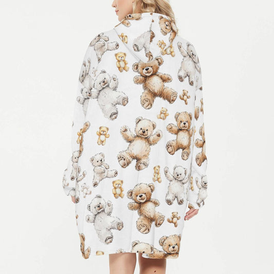 Teddy Bear Flannel Sleeper Blanket Hoodie - Soft, Warm & Cozy Throw for Snuggling