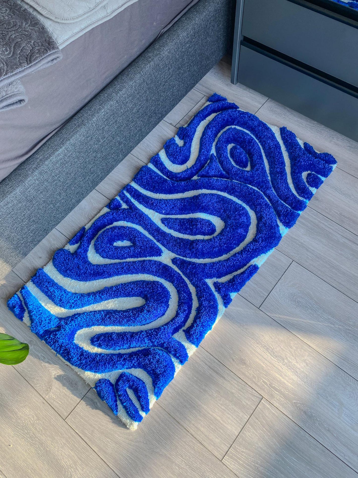 3D Navy Blue & White Abstract Tufted Rug Unique Abstract Art Rug Contemporary Home Decor, Handcrafted Area Rug, Textured Floor Rug