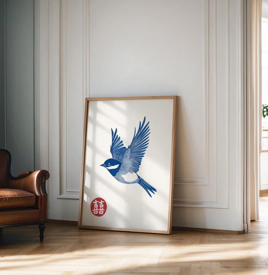 Blue Bird Print, Japanese wall art Print, Vintage Print, Trendy Wall Art, Aesthetic Wall Art, Japanese Bird Print, Japanese decor, Gift Idea