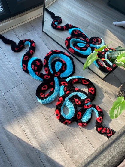 Snake Design Tufted Rug - Unique Animal Floor Mat, Geometric Snake Rug, Boho Home Decor, Handcrafted Area Rug, Mystical Animal Art