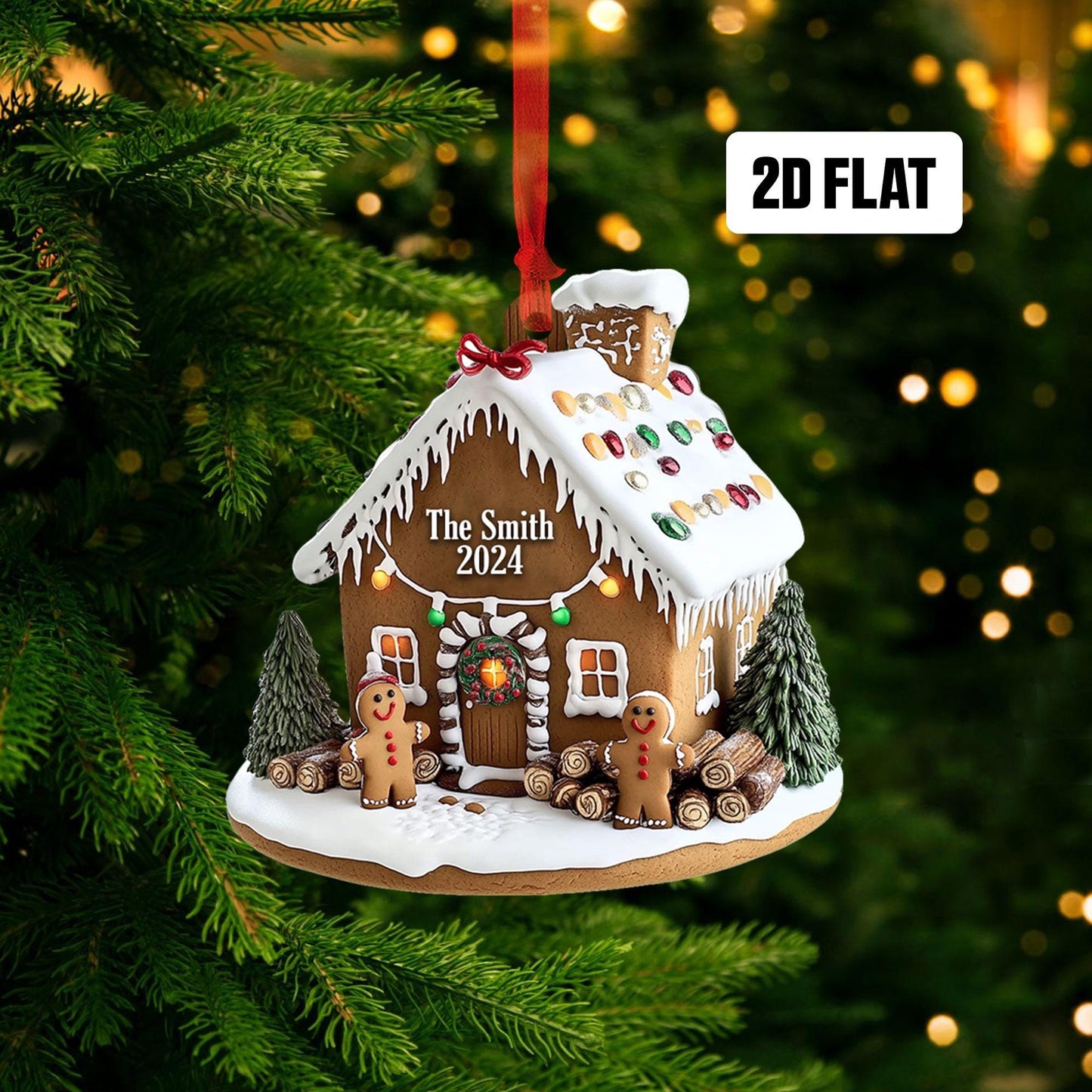 Personalized Gingerbread House 2D Flat Ornament, Custom Family Name Christmas Ornament, Family Christmas Gifts, Home Decor Gift for Him, Her