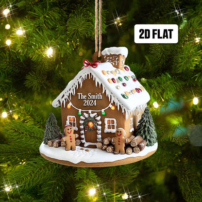 Personalized Gingerbread House 2D Flat Ornament, Custom Family Name Christmas Ornament, Family Christmas Gifts, Home Decor Gift for Him, Her