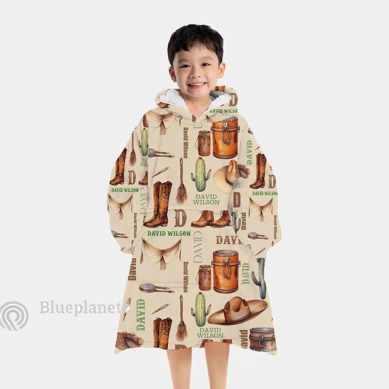 Custom Name Hoodies Blanket, Personalized Cowboy Cowgirl Christmas Wearable Hoodie Blanket, Christmas Oversized Blanket, Christmas Gift