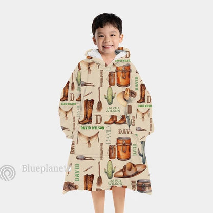 Custom Name Hoodies Blanket, Personalized Cowboy Cowgirl Christmas Wearable Hoodie Blanket, Christmas Oversized Blanket, Christmas Gift