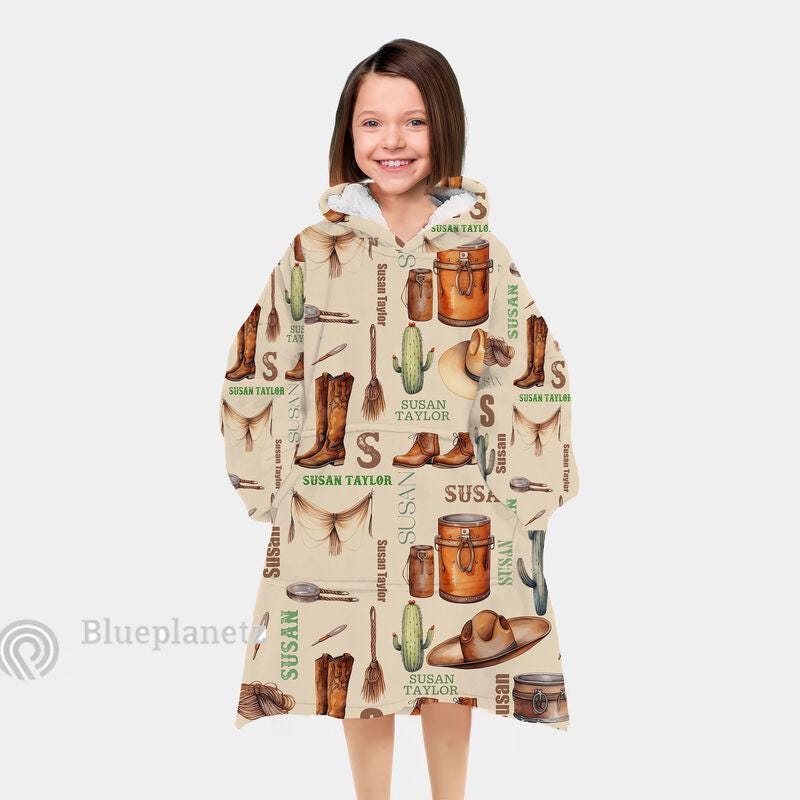 Custom Name Hoodies Blanket, Personalized Cowboy Cowgirl Christmas Wearable Hoodie Blanket, Christmas Oversized Blanket, Christmas Gift
