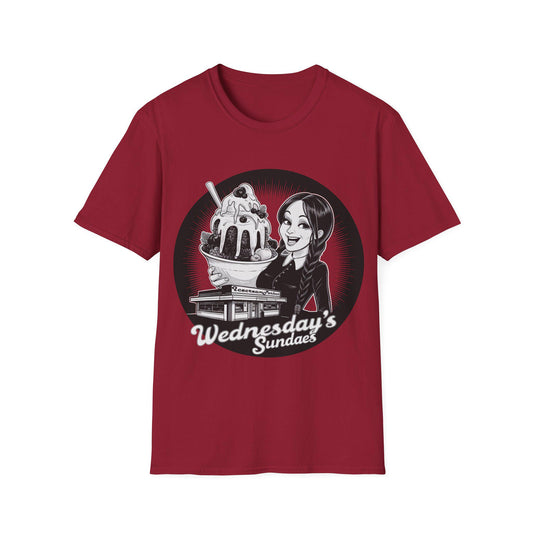 Retro icecream vendor T-shirt, ideal gift for Wednesdays child, Americana design style, cool monochrome image, birthday gift for Wednesdays