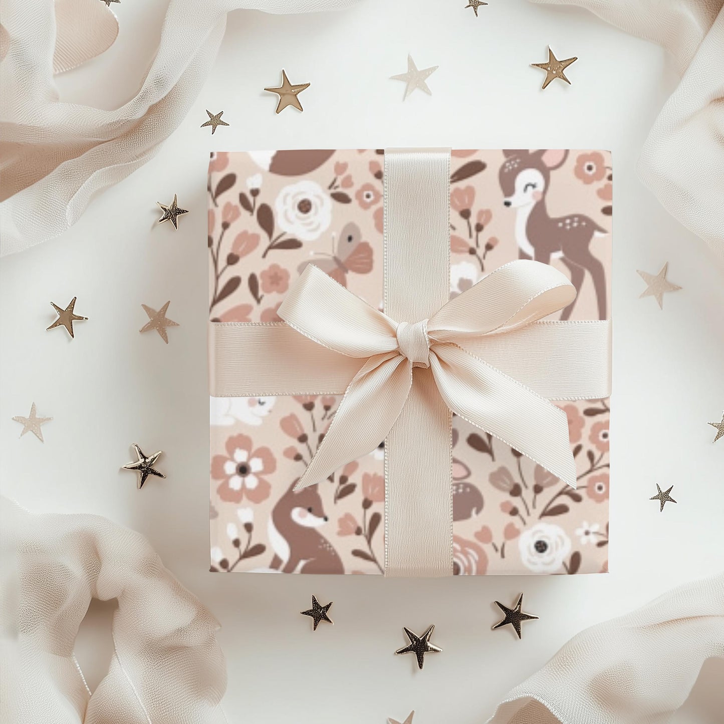 Pink Girls Christmas Woodland Gift Wrap Papers -  Kids Woodsy Wrapping Paper Child Gift Wrap