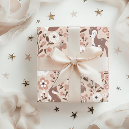 Pink Girls Christmas Woodland Gift Wrap Papers -  Kids Woodsy Wrapping Paper Child Gift Wrap