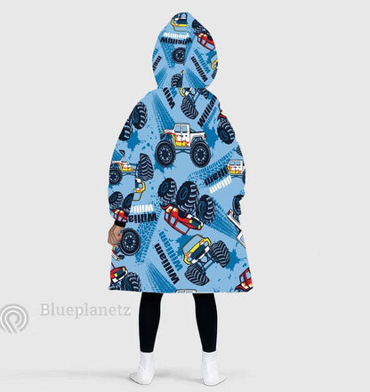 Custom Name Hoodies Blanket, Personalized Monster Truck Wearable Hoodie Blanket, Oversized Blanket, Christmas Gift