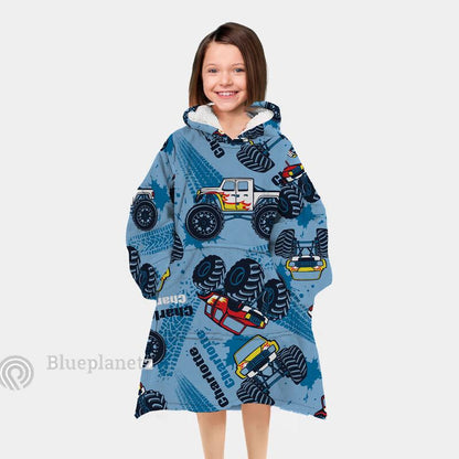 Custom Name Hoodies Blanket, Personalized Monster Truck Wearable Hoodie Blanket, Oversized Blanket, Christmas Gift