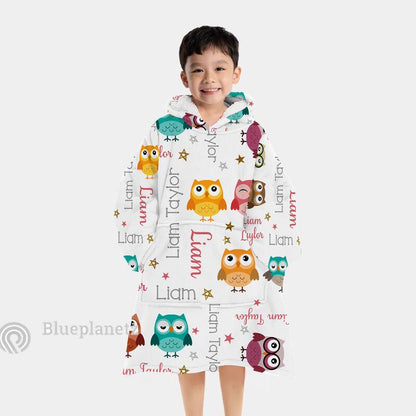 Custom Name Hoodies Blanket, Personalized Owl Wearable Hoodie Blanket, Oversized Blanket, Christmas Gift