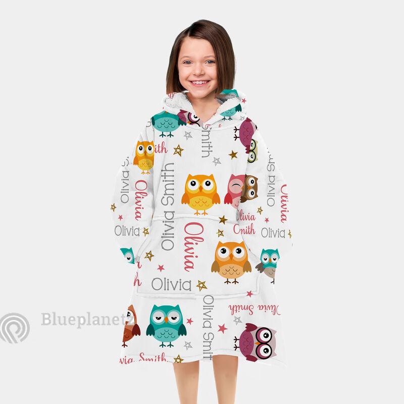 Custom Name Hoodies Blanket, Personalized Owl Wearable Hoodie Blanket, Oversized Blanket, Christmas Gift