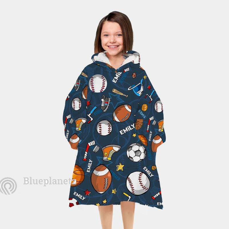 Custom Name Hoodies Blanket, Personalized Sport Football Baseball Basketball Hoodie Blanket, Oversized Blanket, Christmas Gift