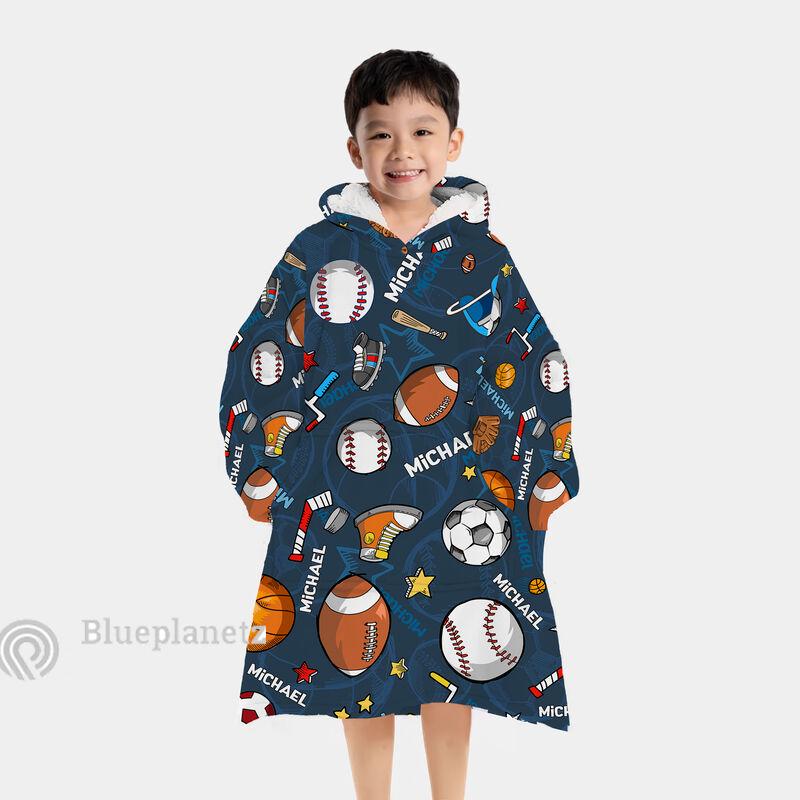 Custom Name Hoodies Blanket, Personalized Sport Football Baseball Basketball Hoodie Blanket, Oversized Blanket, Christmas Gift