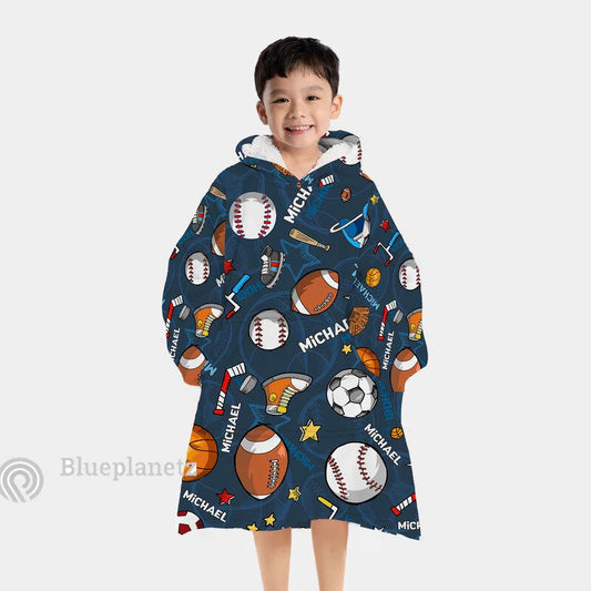 Custom Name Hoodies Blanket, Personalized Sport Football Baseball Basketball Hoodie Blanket, Oversized Blanket, Christmas Gift