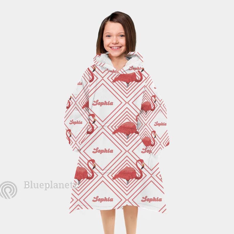 Custom Name Hoodies Blanket, Personalized Flamingo Blanket Hoodie, Oversized Blanket, Christmas Gift, Birthday Gift