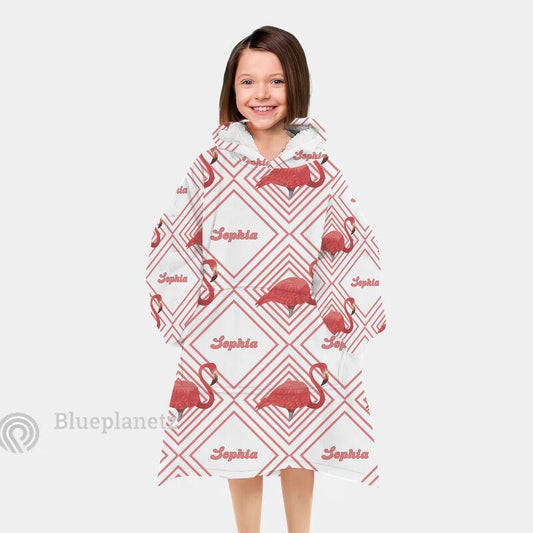 Custom Name Hoodies Blanket, Personalized Flamingo Blanket Hoodie, Oversized Blanket, Christmas Gift, Birthday Gift