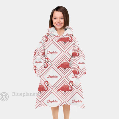 Custom Name Hoodies Blanket, Personalized Flamingo Blanket Hoodie, Oversized Blanket, Christmas Gift, Birthday Gift