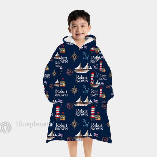 Custom Name Hoodies Blanket, Personalized Nautical Sailboat Hoodie Blanket, Oversized Blanket, Christmas Gift, Birthday Gift
