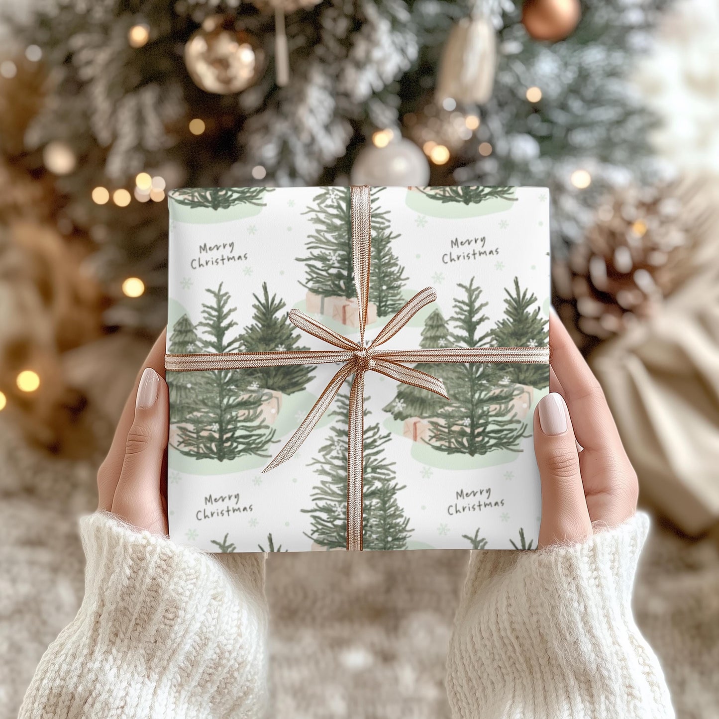 Christmas Tree Christmas Gift Wrapping Papers - Natural Christmas Gift wrap - Classic Gift Wrap - Simple Gift Wrap