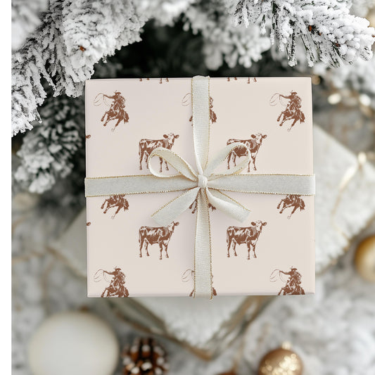 Vintage Western Gift Wrapping Paper: Cowboy & Cow Country Design
