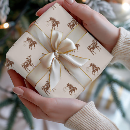 Vintage Western Gift Wrapping Paper: Cowboy & Cow Country Design