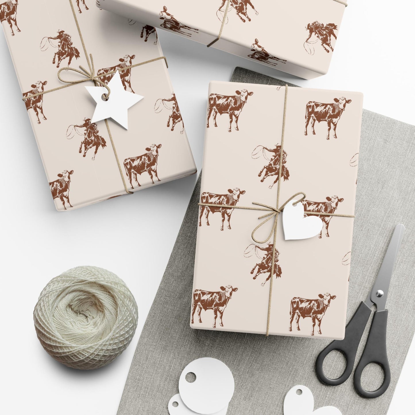 Vintage Western Gift Wrapping Paper: Cowboy & Cow Country Design