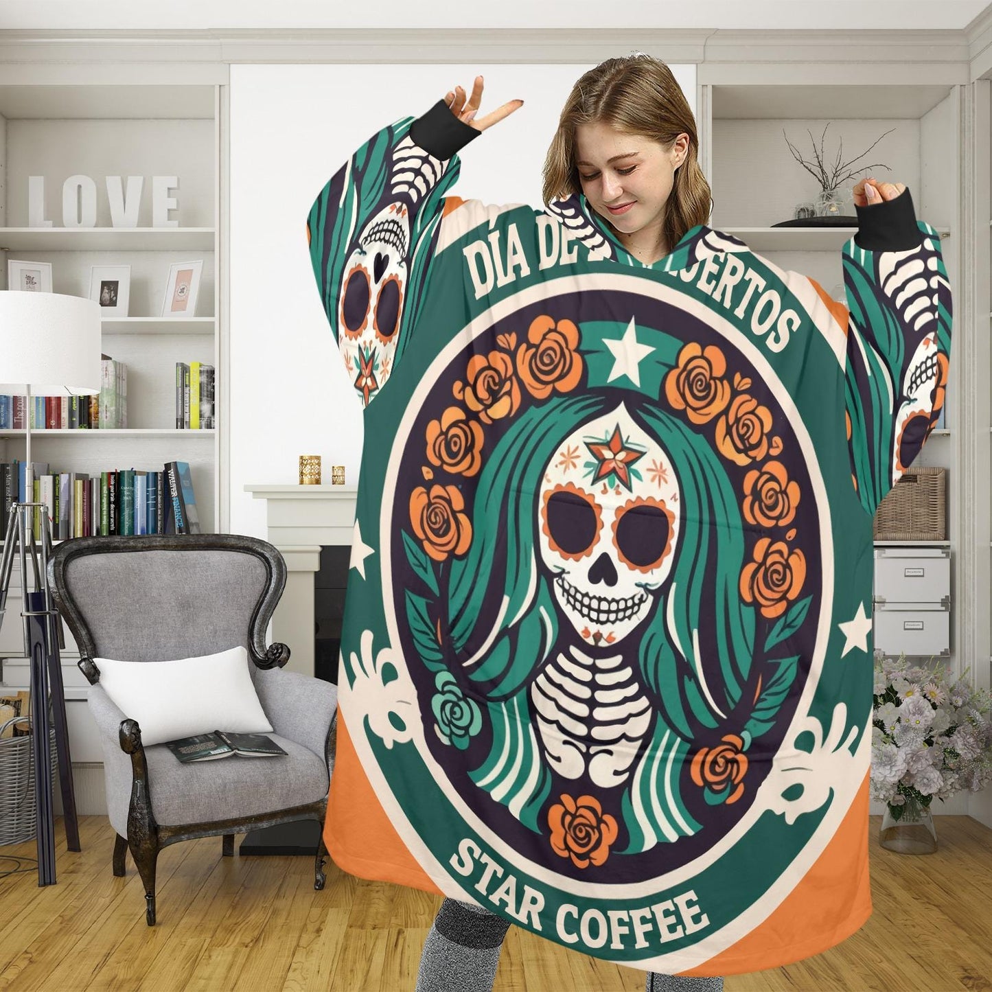 Day of the Dead Blanket Hoodie Coffee personalized blankets hoodie Chicano Día De Los Muertos Blanket day of the dead Blanket