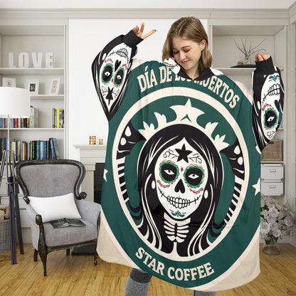 Día De Los Muertos Blanket Hoodie Chicano Coffee Blanket