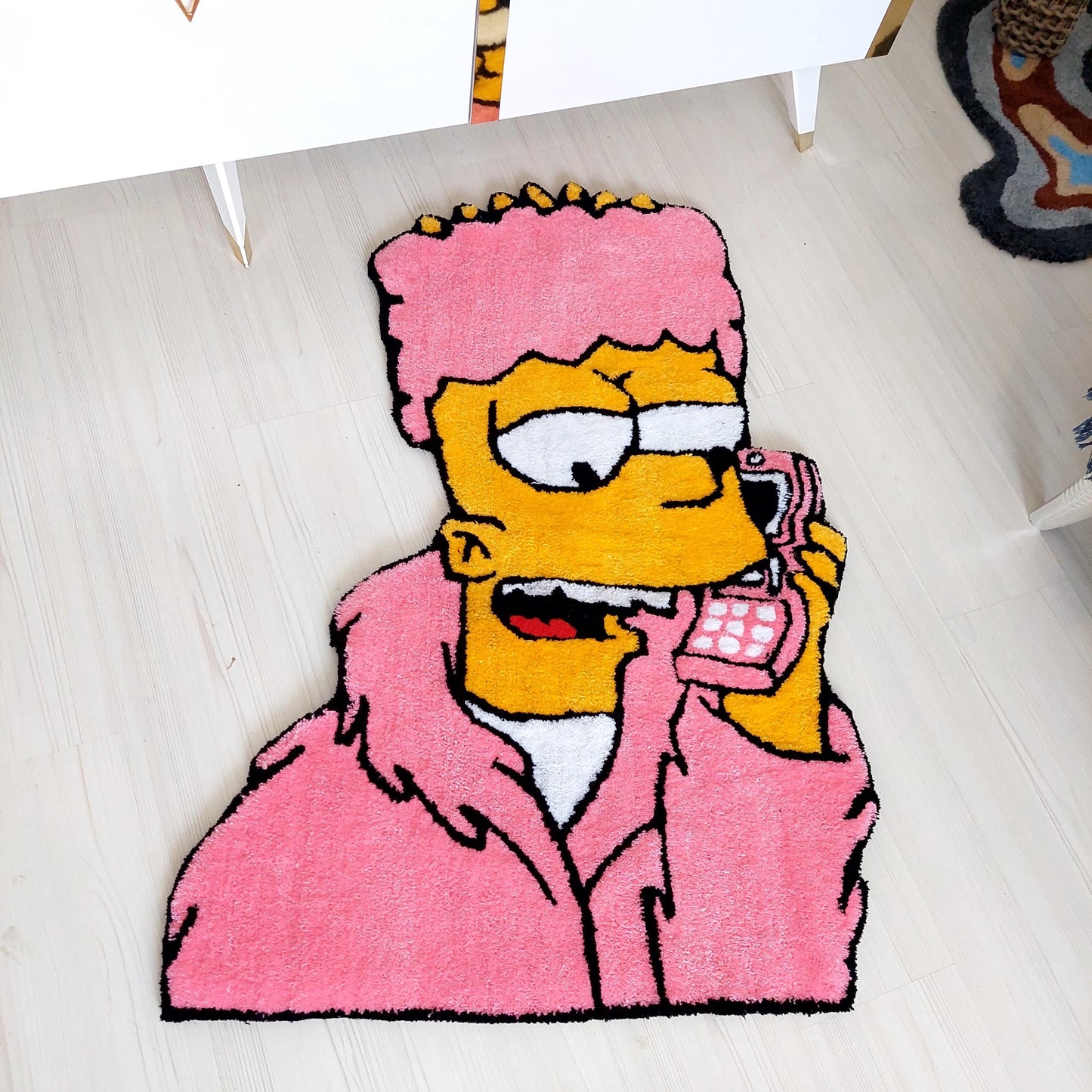 Bart Tufted, Simpsons Rug, Movie Rug, Pink Rug, Cartoon Character Rug, Custom Rug, Handmade Rug, Tufted Rug,Area Rug,Gift For Her,Home Decor