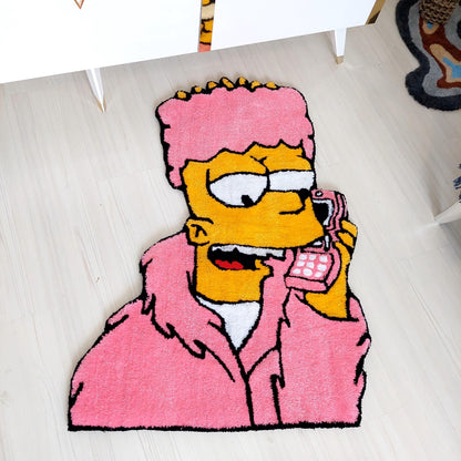 Bart Tufted, Simpsons Rug, Movie Rug, Pink Rug, Cartoon Character Rug, Custom Rug, Handmade Rug, Tufted Rug,Area Rug,Gift For Her,Home Decor