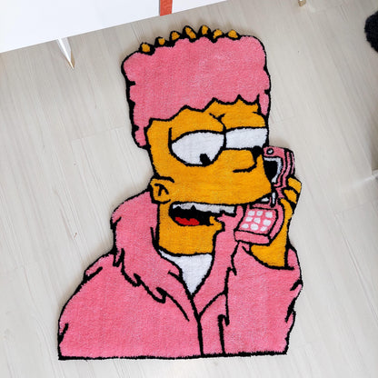 Bart Tufted, Simpsons Rug, Movie Rug, Pink Rug, Cartoon Character Rug, Custom Rug, Handmade Rug, Tufted Rug,Area Rug,Gift For Her,Home Decor