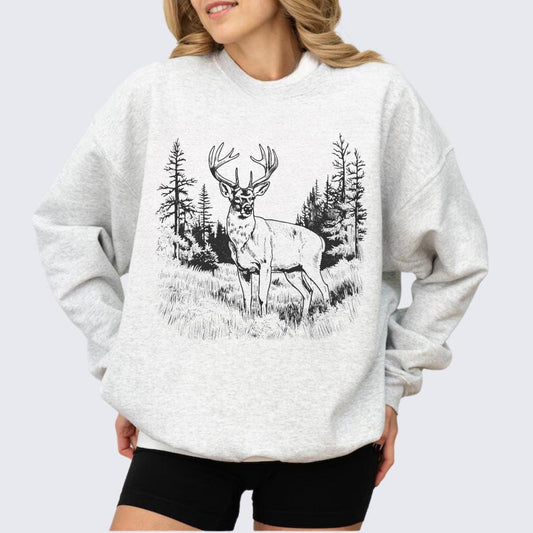 Retro Whitetail Buck Sweatshirt, Rustic Deer Pullover, Retro Animal Sweater, Nature Lover Gift, Wildlife Crewneck, Hunting Apparel