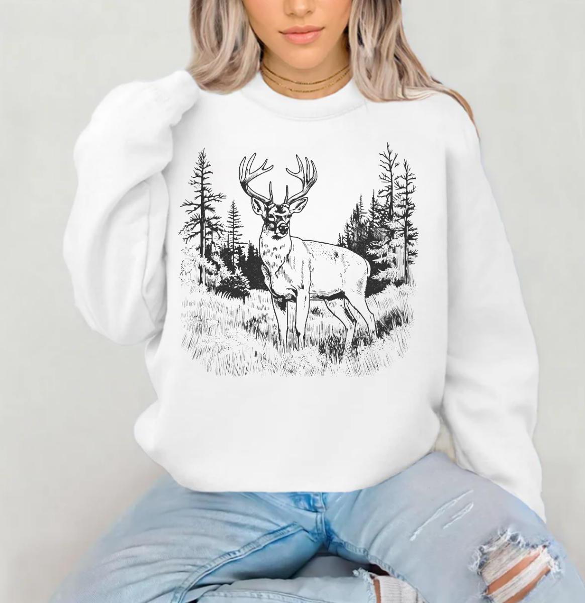 Retro Whitetail Buck Sweatshirt, Rustic Deer Pullover, Retro Animal Sweater, Nature Lover Gift, Wildlife Crewneck, Hunting Apparel