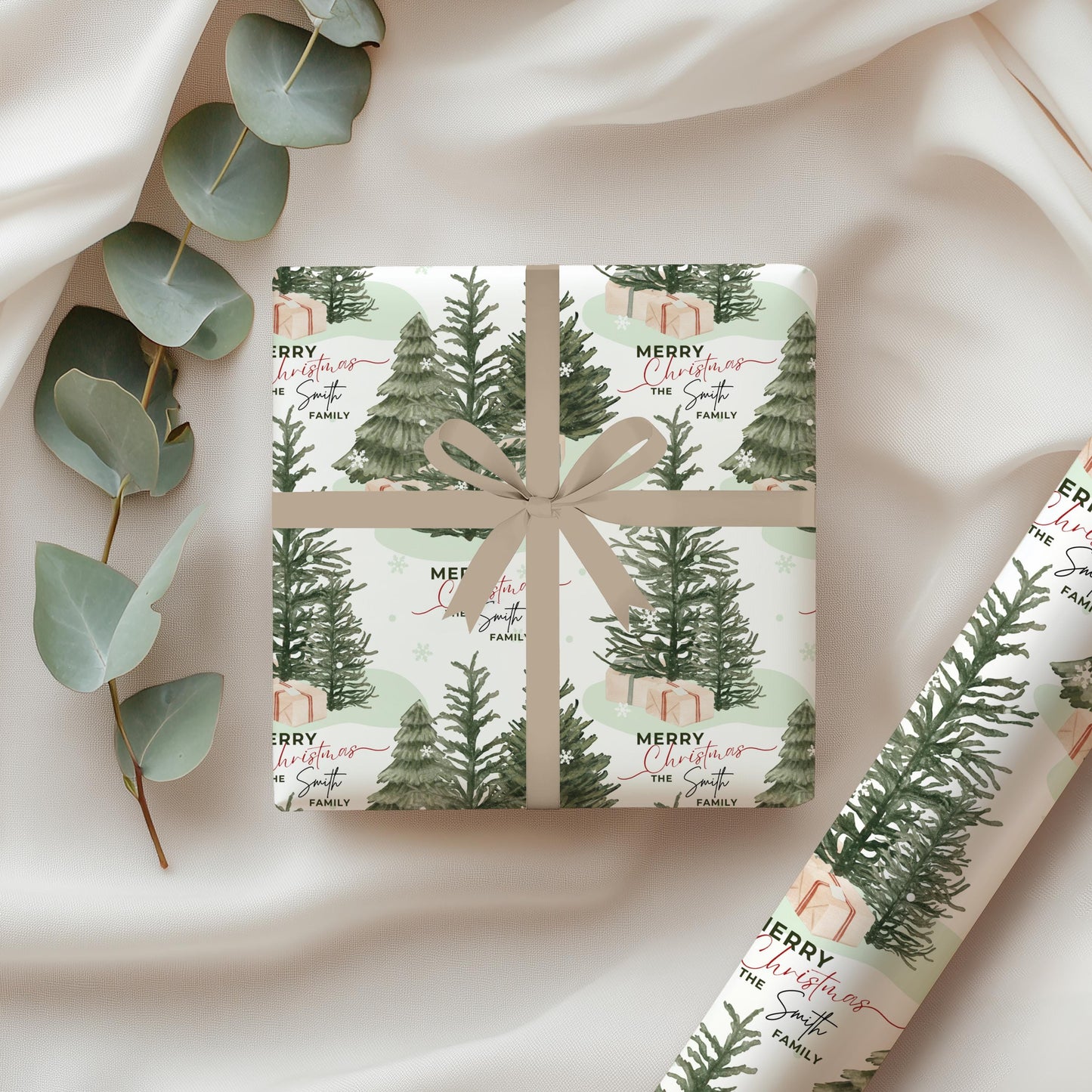 Personalized Christmas Tree Gift Wrapping Papers - Family Name Christmas Gift wrap - Classic Last Name Gift Wrap - Simple Gift Wrap