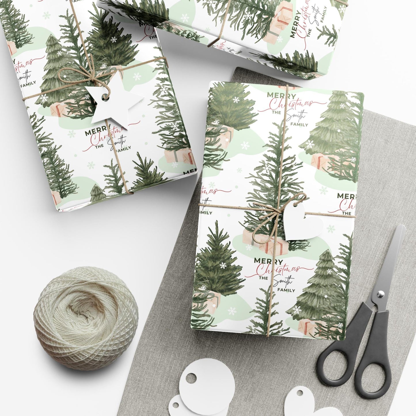 Personalized Christmas Tree Gift Wrapping Papers - Family Name Christmas Gift wrap - Classic Last Name Gift Wrap - Simple Gift Wrap