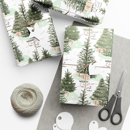 Personalized Christmas Tree Gift Wrapping Papers - Family Name Christmas Gift wrap - Classic Last Name Gift Wrap - Simple Gift Wrap