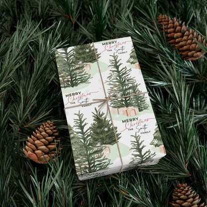 Personalized Christmas Tree Gift Wrapping Papers - Family Name Christmas Gift wrap - Classic Last Name Gift Wrap - Simple Gift Wrap