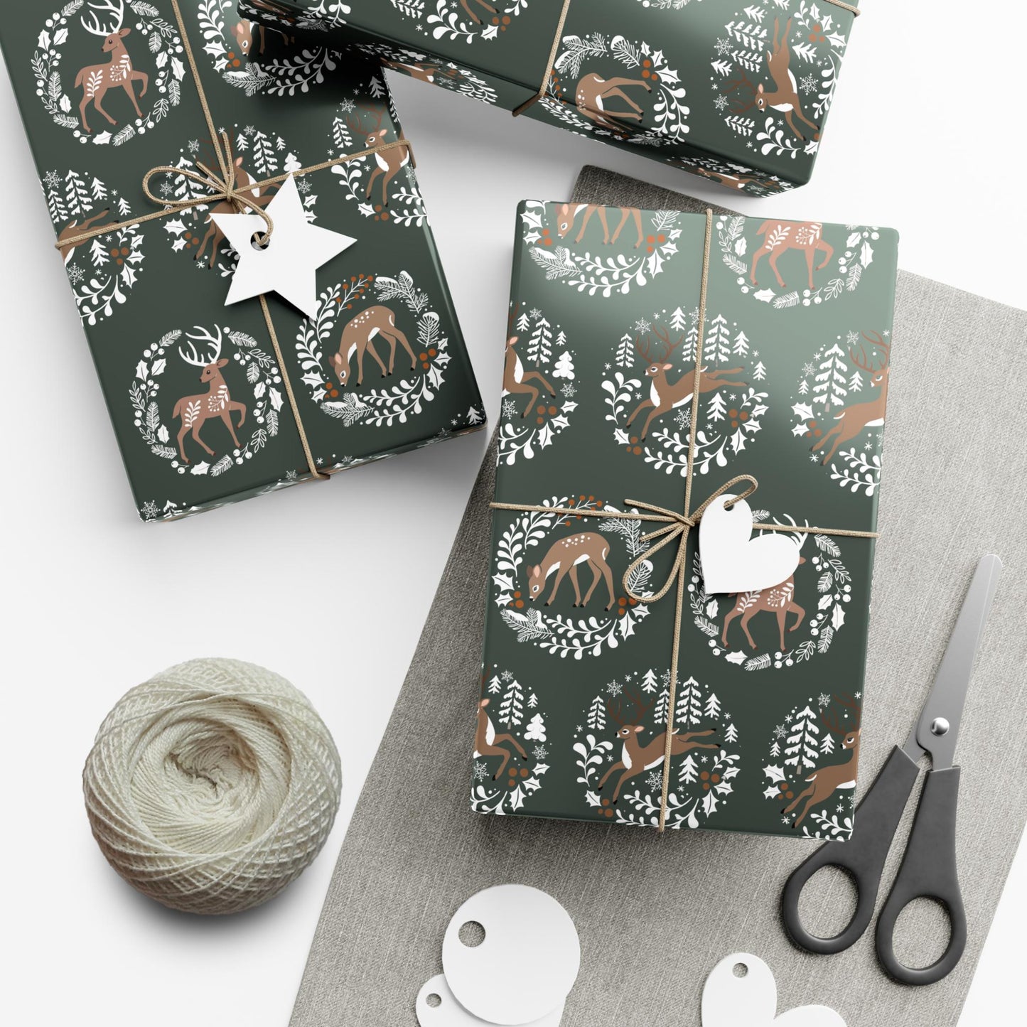 Woodland Deer Christmas Gift Wrapping Paper - Woodsy whimsical Animals - Folk Art Whimsy Gift Wrap